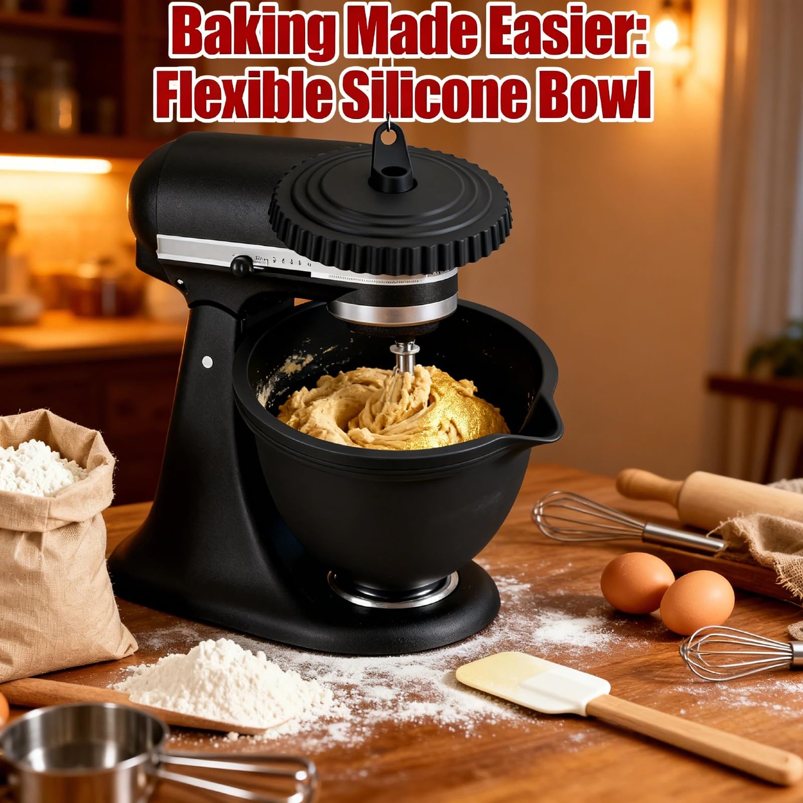 Red liner shown with lids demonstrates mess-free storage for leftovers in KitchenAid bowls.