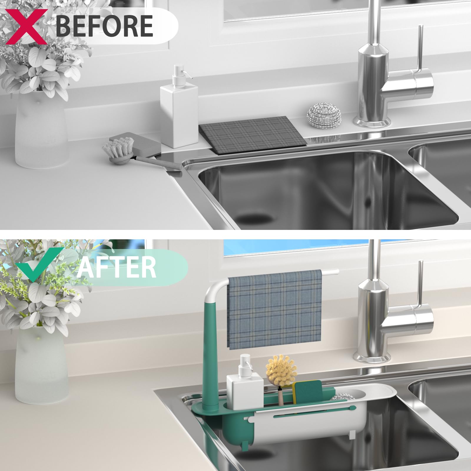 Generic sink caddy installs easily under the faucet without tools.