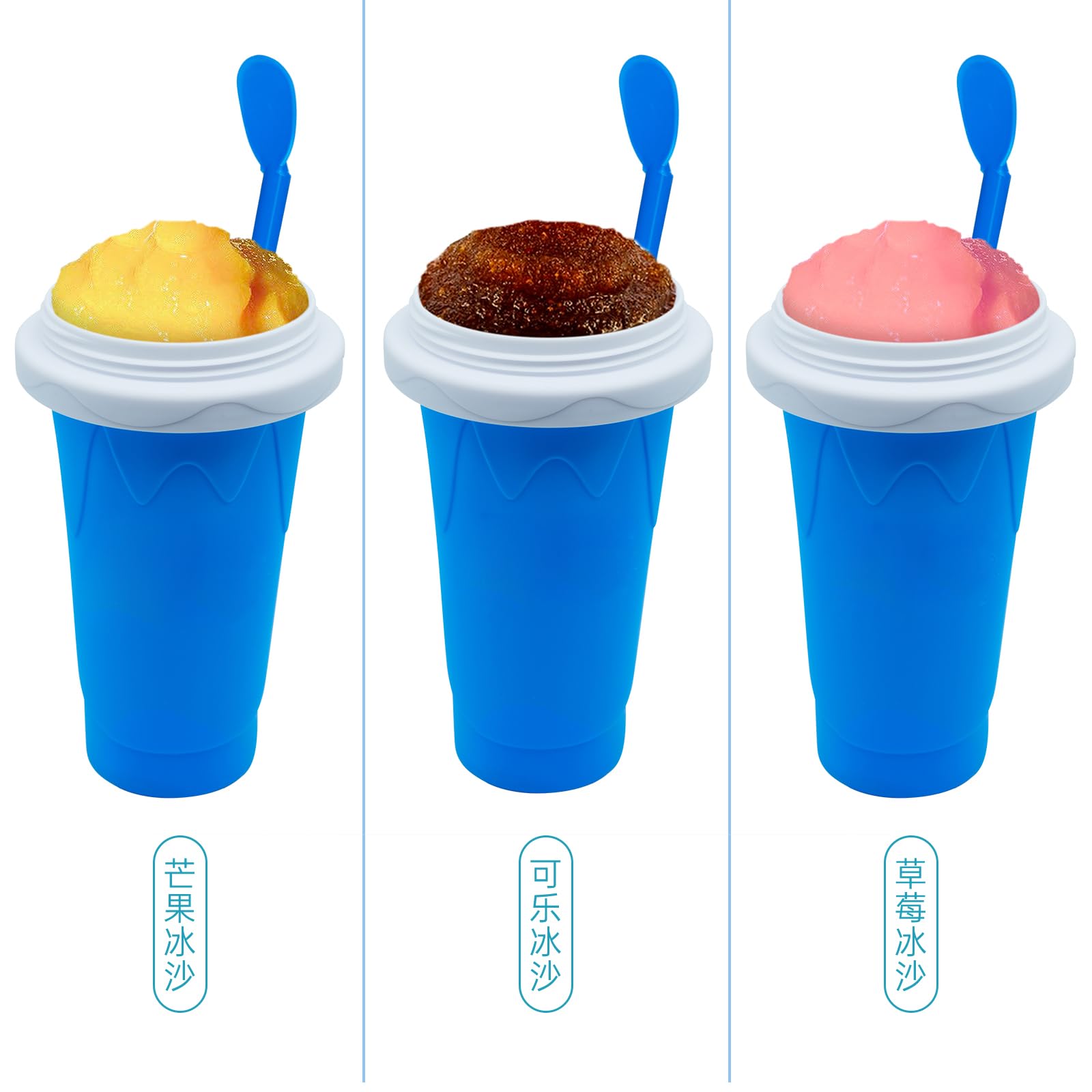 Generic Slushy Maker Cup in use shows easy squeeze action for refreshing slush