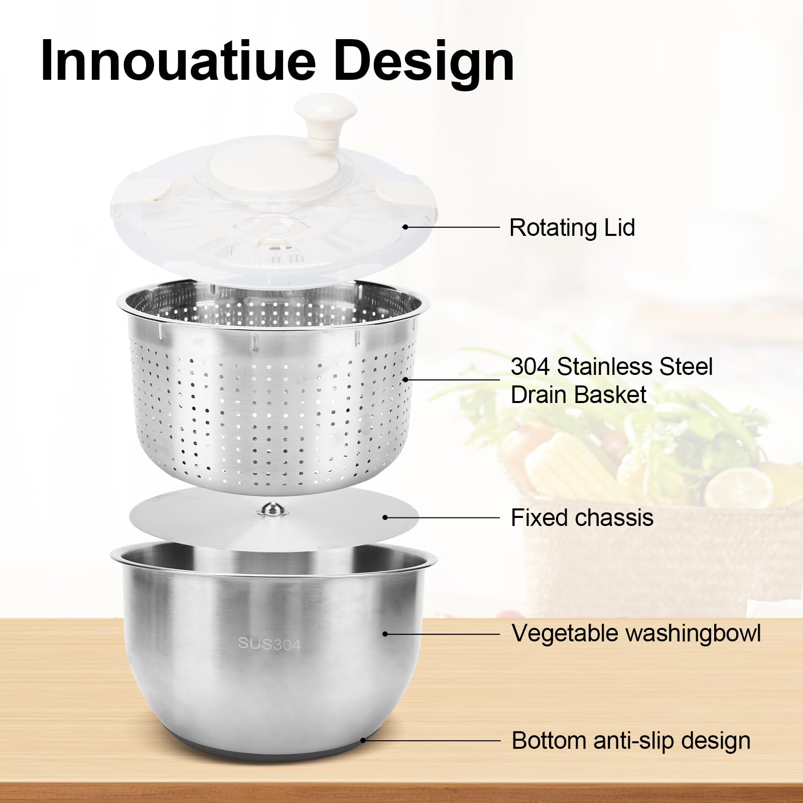Generic stainless steel basket drying greens efficiently after washing