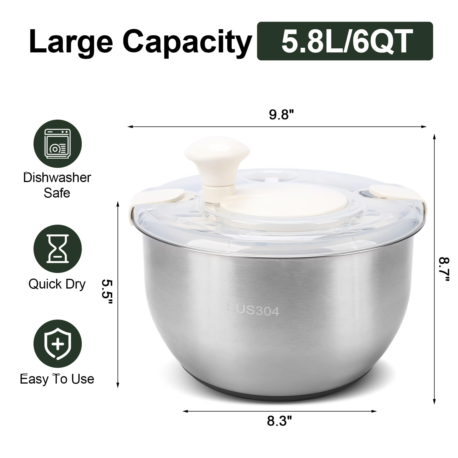 Generic stainless steel spinner bowl with ample capacity for families