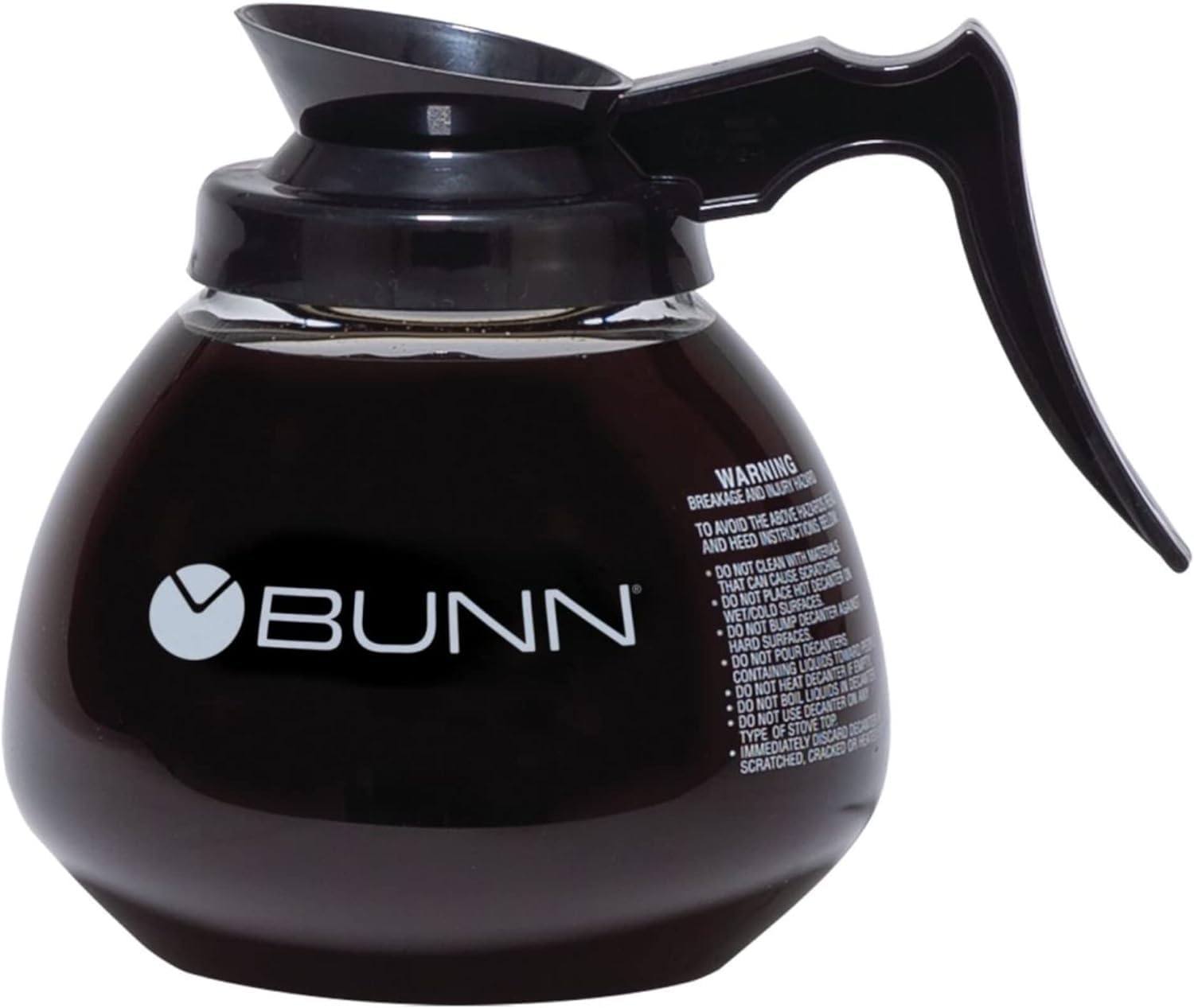 Generic Supply Depot 12-Cup black glass coffee pot decanter, pour-ready for serving guests.