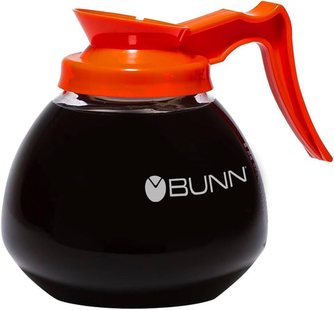 Generic Supply Depot logo on orange BUNN 12-cup glass decanter, heat-safe and durable.