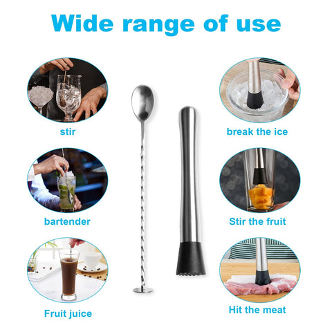 Generic swizzle spoon in stainless steel highlighting versatile mixing for cocktails.