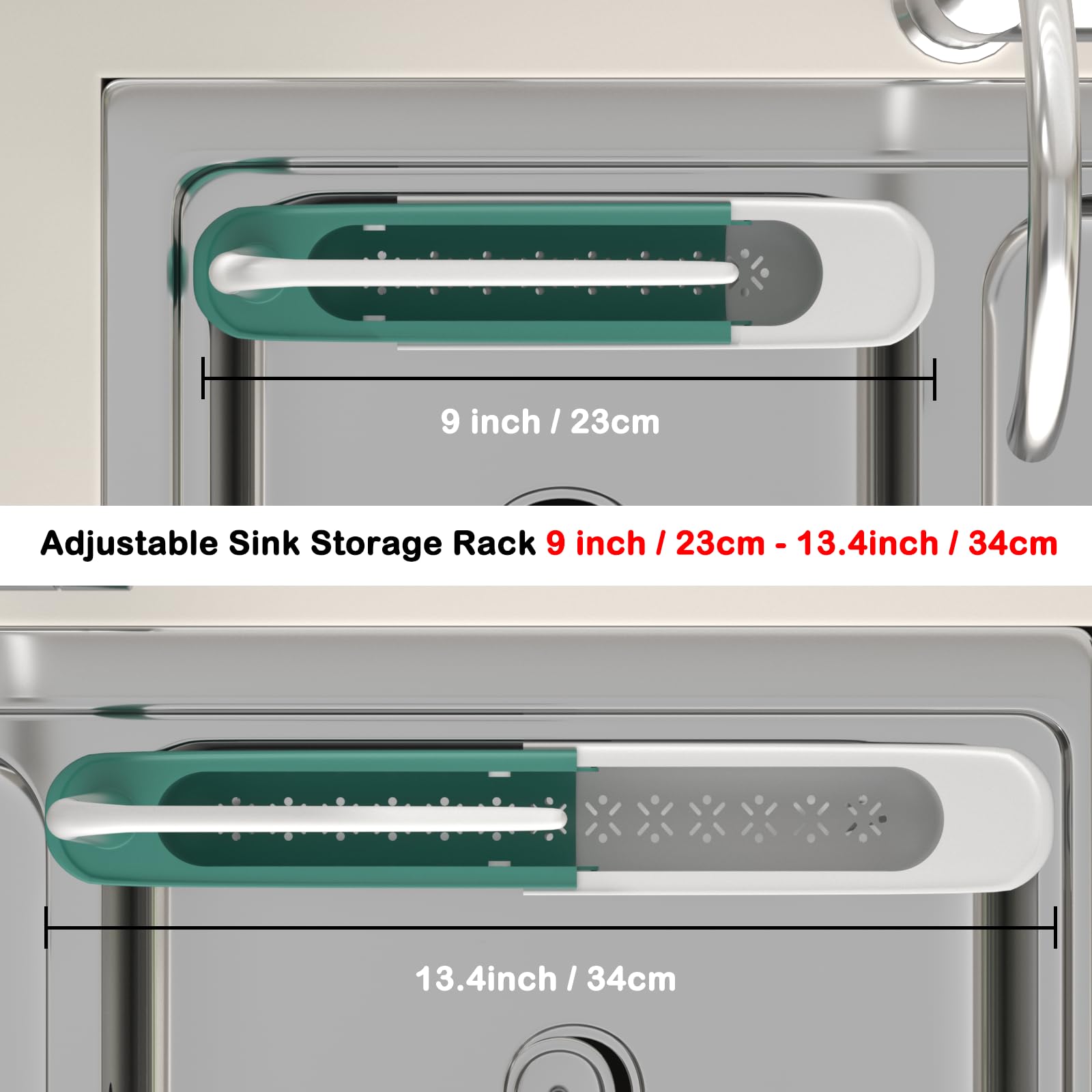 Generic telescopic sink storage rack with towel tray for quick-dry after use.