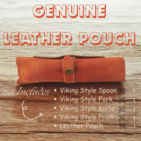 Generic Viking cutlery with leather cover for reenactments and themed dinners.