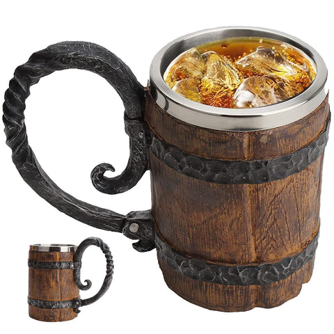 Generic Viking-style mug showcases rich wood grain for classic display
