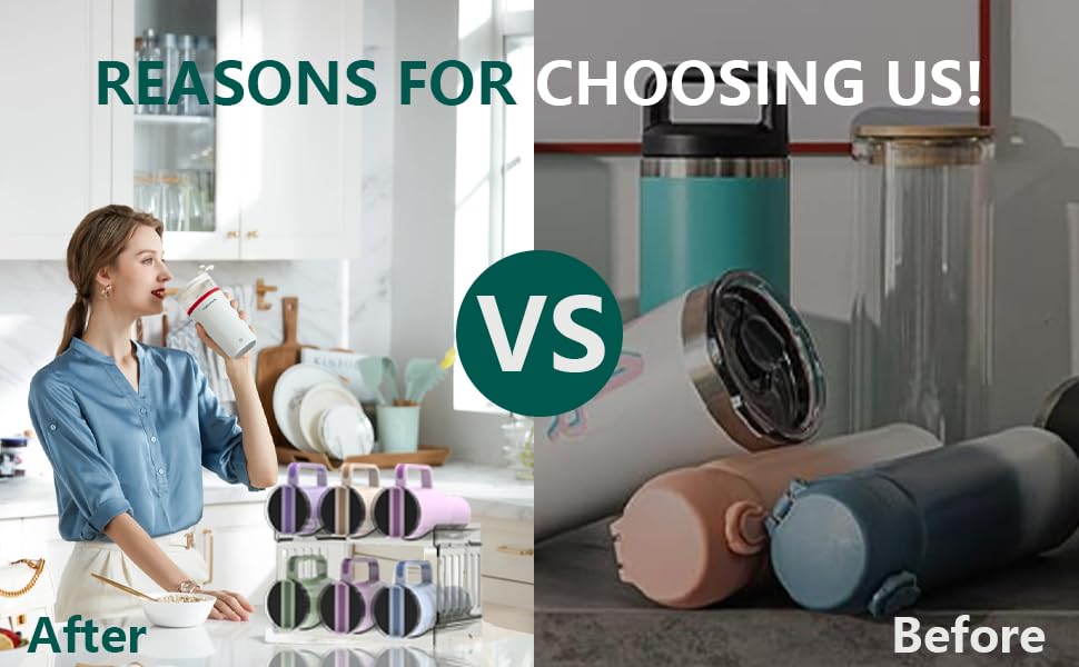 Generic Water Bottle Organizer side prongs prevent bottles from rolling during storage.