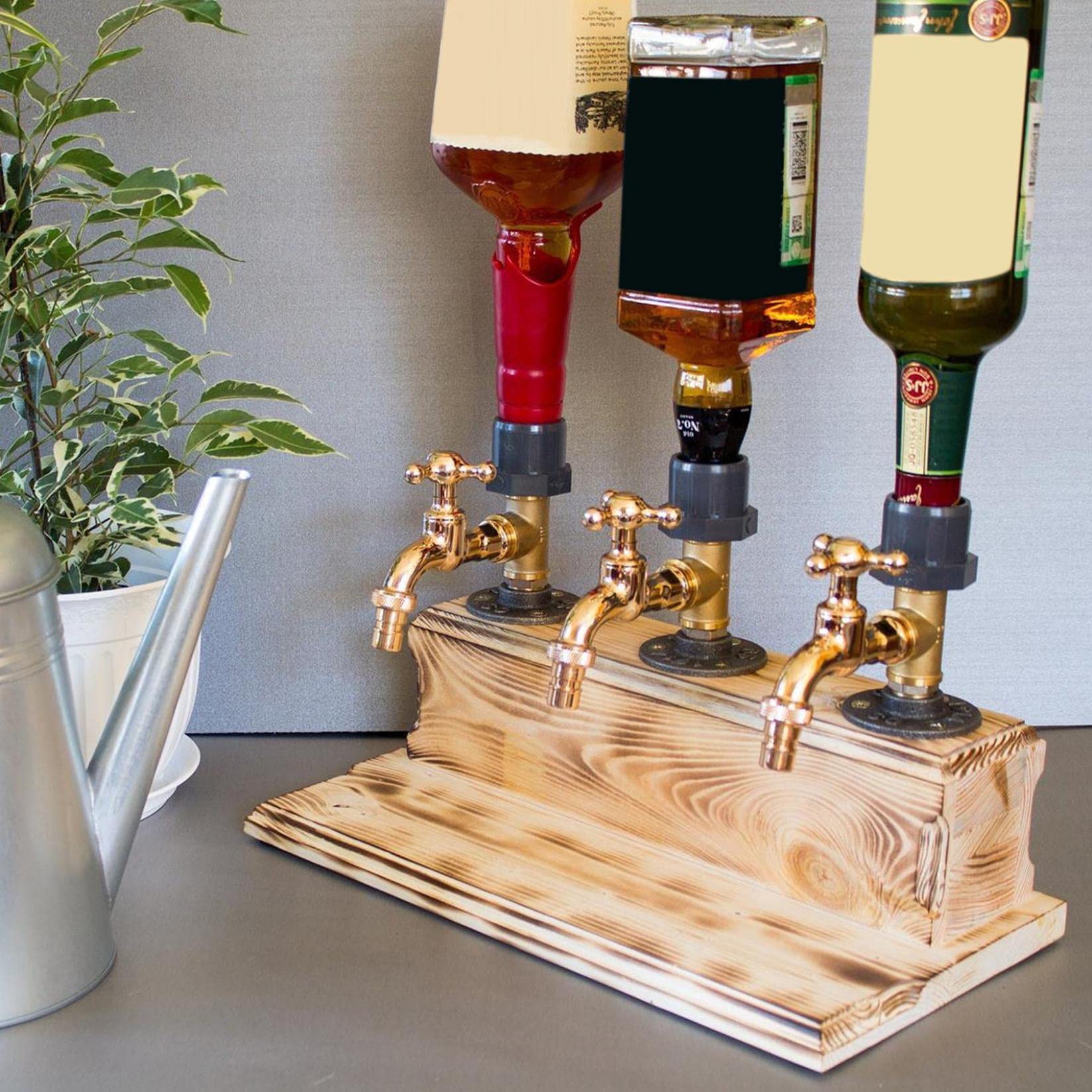 Generic Wood Faucet Whisky Dispenser front view for rustic home bar decor and easy pouring.