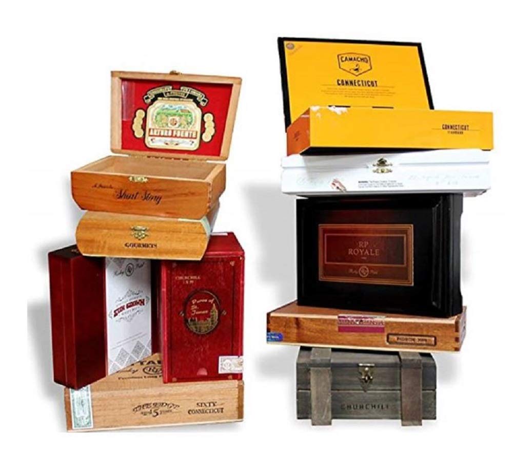 Generic wooden empty cigar boxes for organized storage and DIY display.