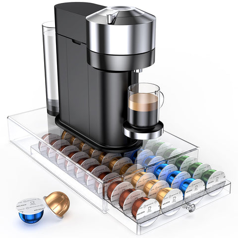 Genew coffee pods holder front view enabling quick-view capsule details at a glance.
