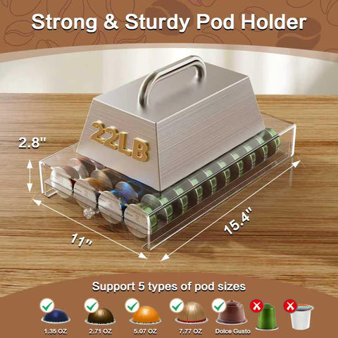 Genew coffee pods holder interior slots keeping Vertuo and Dolce Gusto capsules organized.