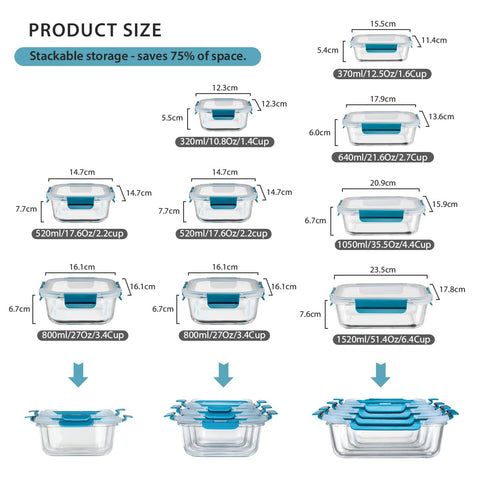 GENICOOK 10.8oz rectangular glass container ideal for precise portion control and snacks.