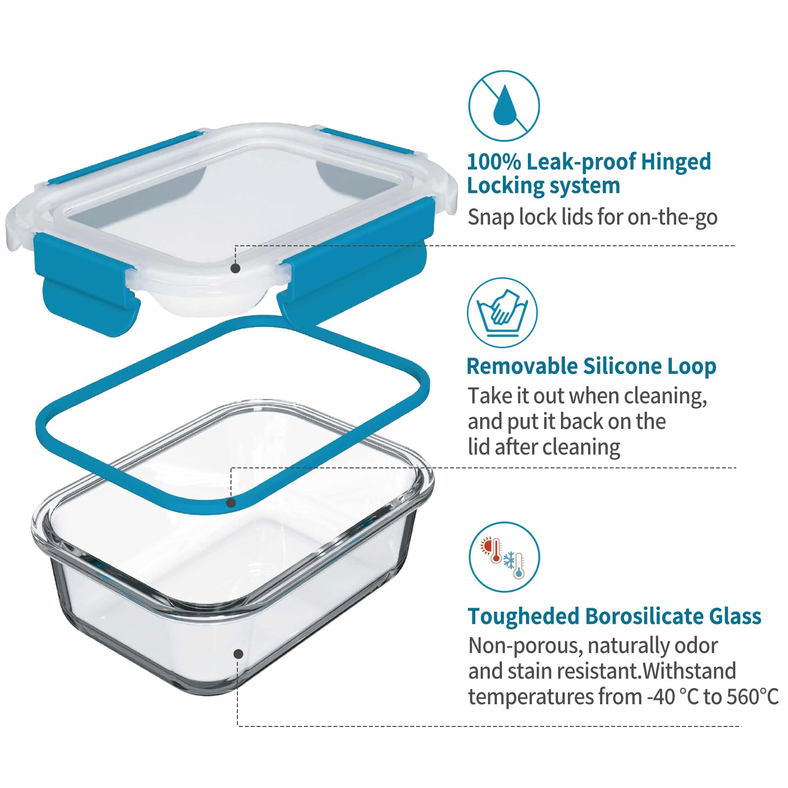 GENICOOK 12.5oz rectangular glass container perfect for compact lunches and dressings.