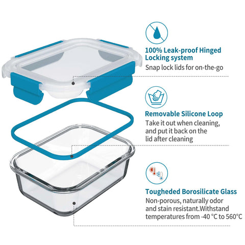 GENICOOK 12.5oz rectangular glass container perfect for compact lunches and dressings.