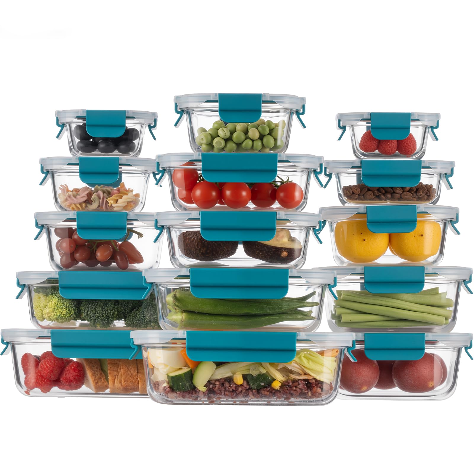GENICOOK airtight glass meal prep collection shown ready for organized fridge storage.
