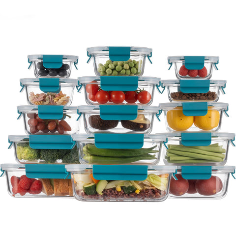 GENICOOK airtight glass meal prep collection shown ready for organized fridge storage.