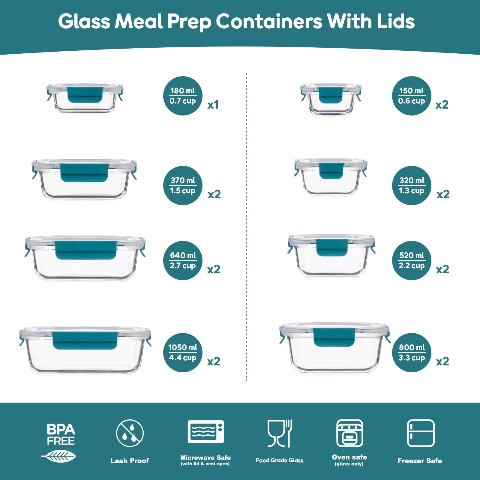 GENICOOK crystal-clear glass resists stains and odors, keeping contents easy to identify.