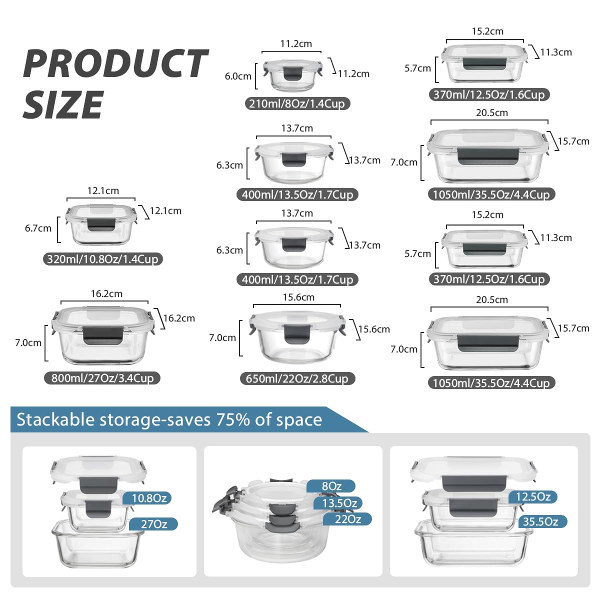GENICOOK glass bento rectangular 35.5-oz container for batch meals and freezer storage