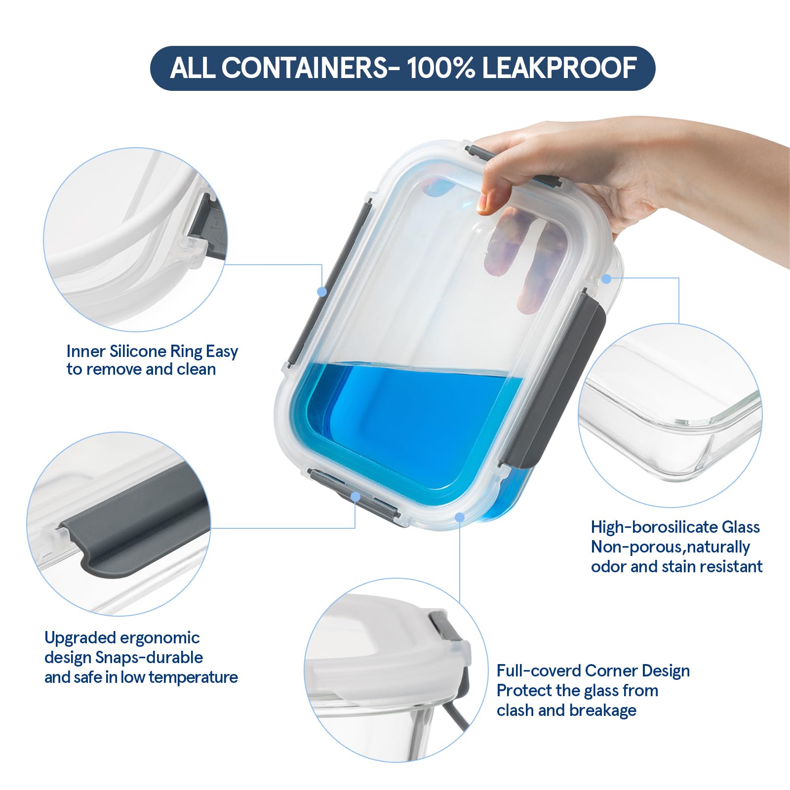 GENICOOK glass bento square 10.8-oz container for compact lunches