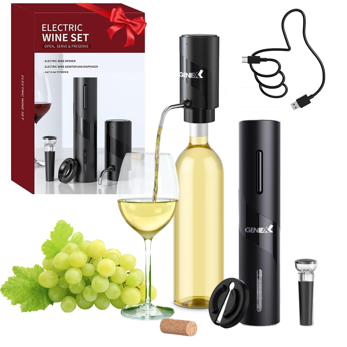 GENIEX Electric Wine Set 4 with foil cutter enables easy foil removal for opening