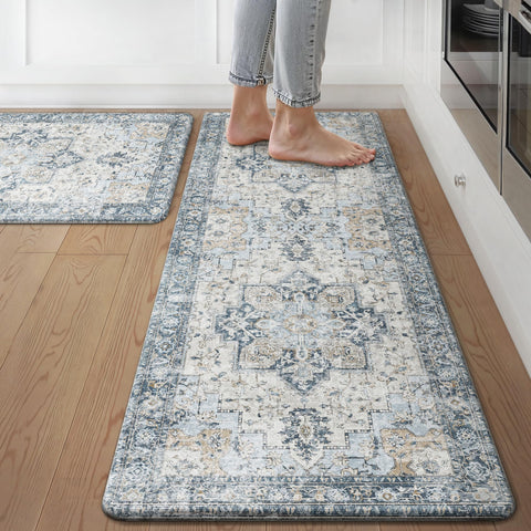 GENIMO kitchen mats 2pc with waterproof surface and anti-slip backing.