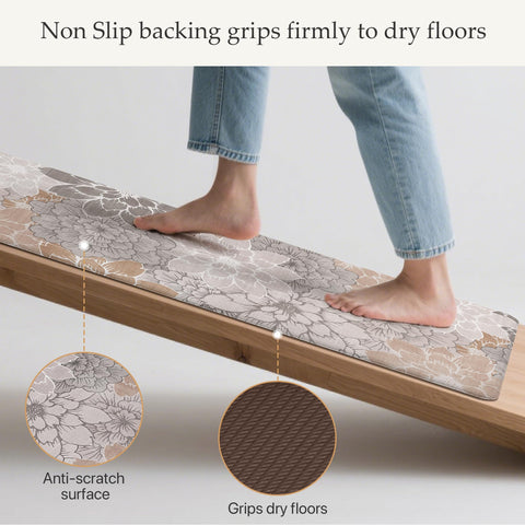 GENIMO floral design in taupe gray fits modern kitchens.