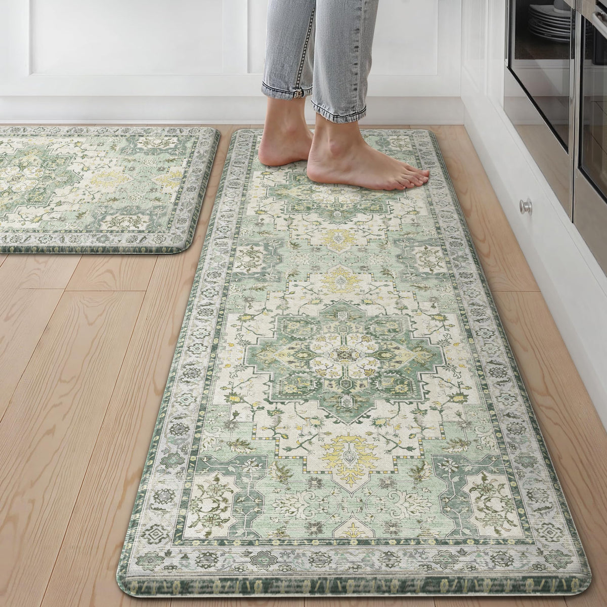 GENIMO kitchen mats with floral-pattern protect floors and elevate decor.