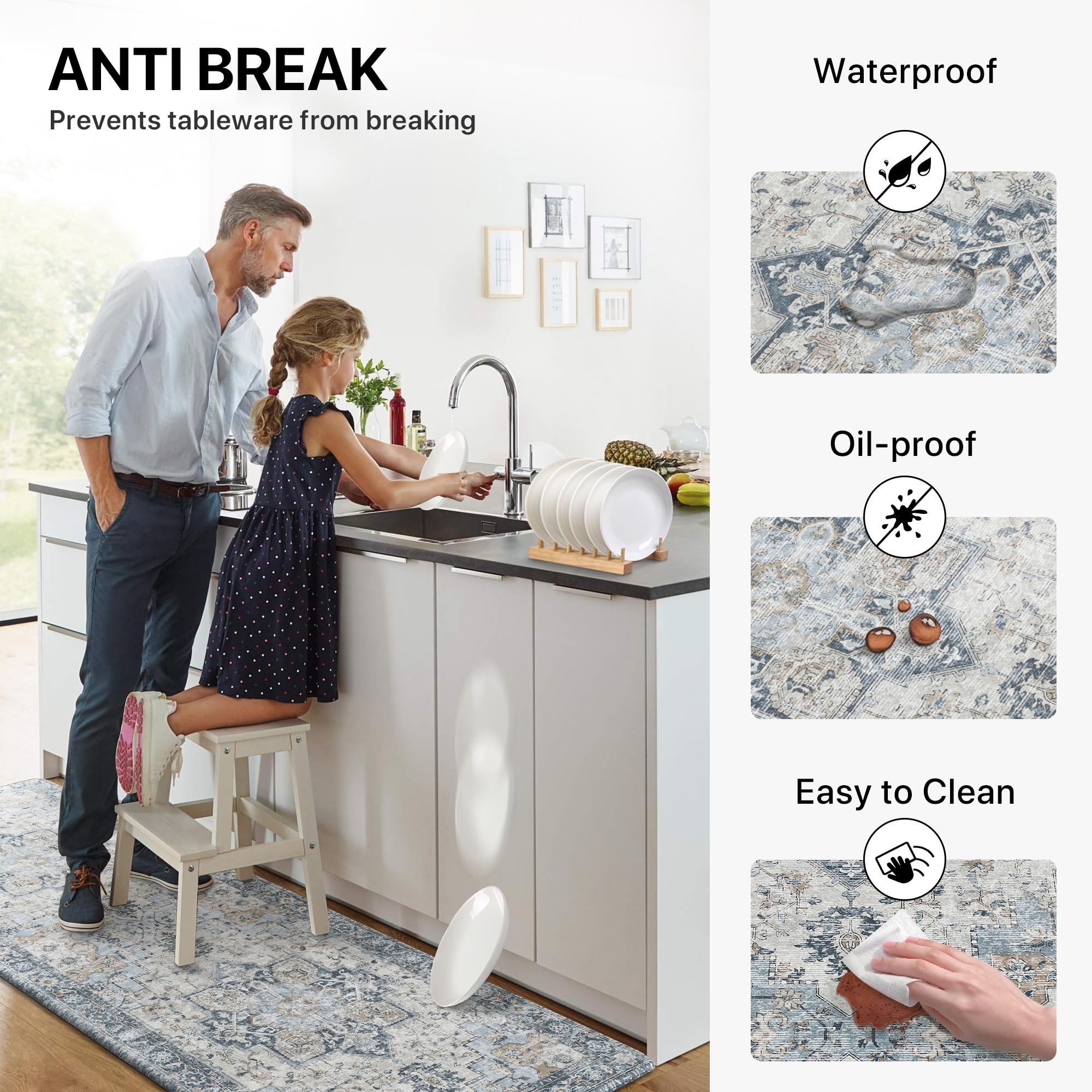 GENIMO non-slip backing keeps mats in place on floors.