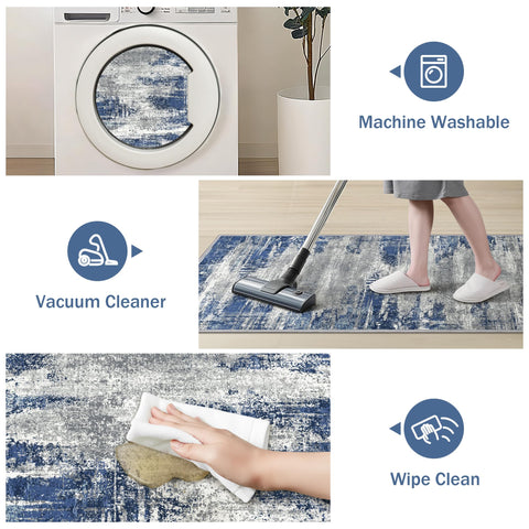 GenIMO versatile abstract rug suitable for kitchen, laundry, hallway, or entryway.