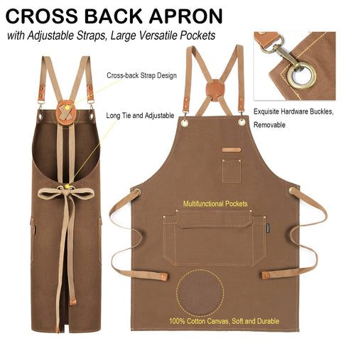 Genixart brown canvas apron highlights durable cotton fabric.