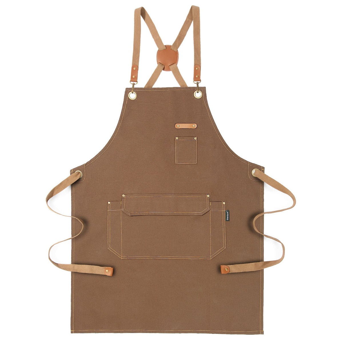 Genixart cross-back apron with pockets for easy tool access.