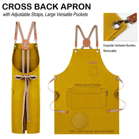 Adjustable cross-back straps on Genixart apron reduce neck strain for a comfortable fit.