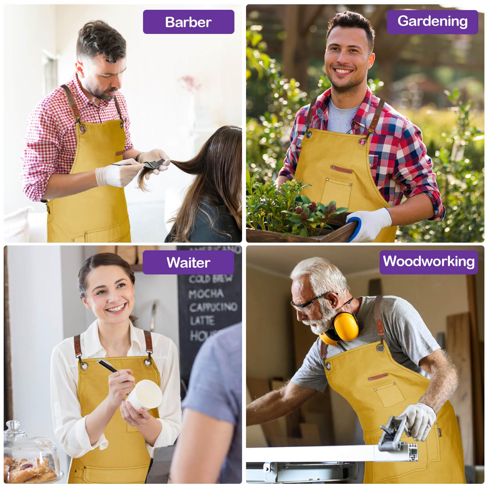 Rust-proof brass buckles and rivets on Genixart apron add durable, stylish detailing.