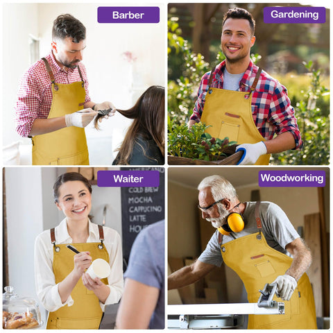Rust-proof brass buckles and rivets on Genixart apron add durable, stylish detailing.