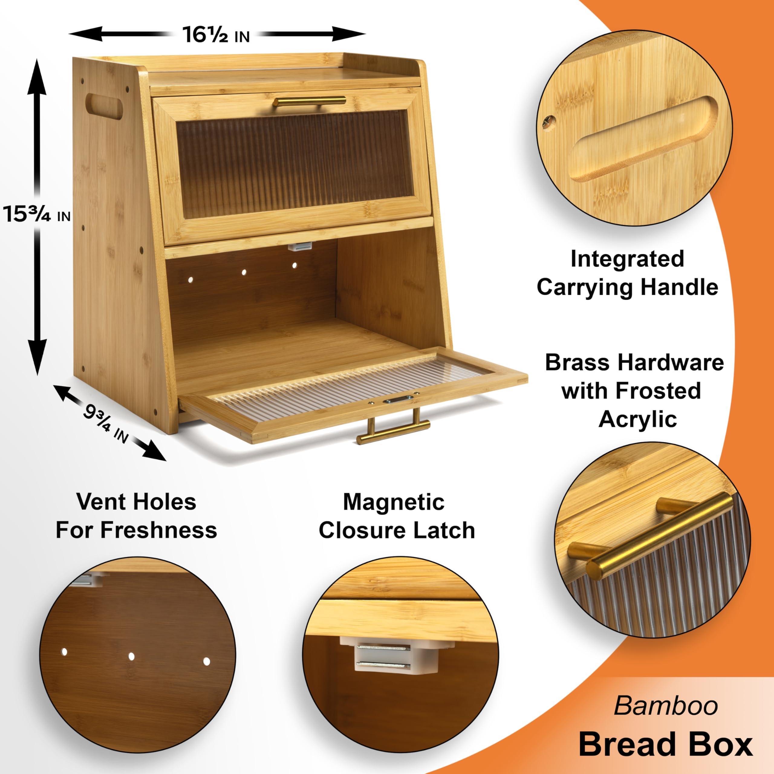 Gennua Kitchen bamboo bread box with frosted acrylic doors preserves freshness