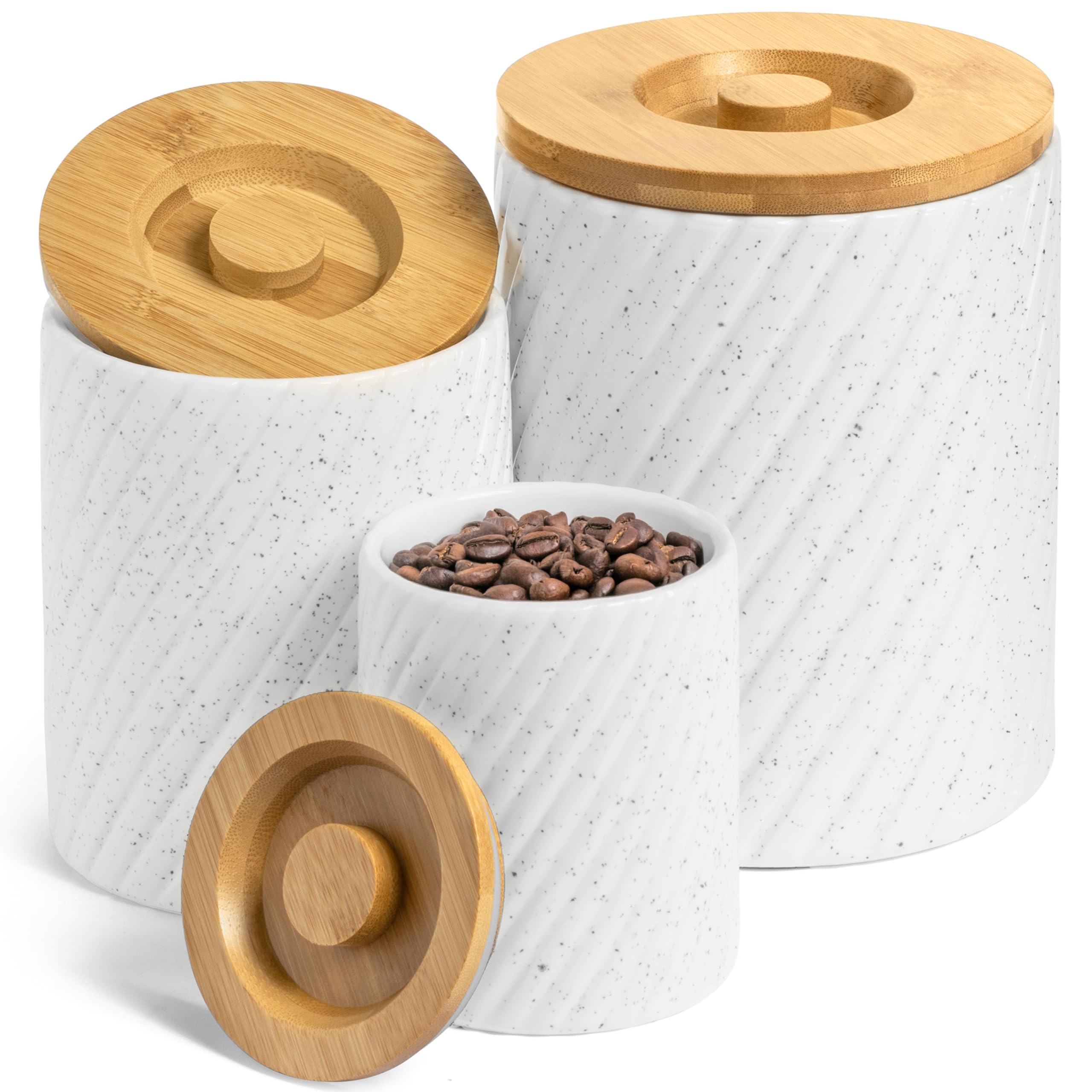 Gennua Kitchen ceramic canister 80oz with airtight seal for flour and staples.