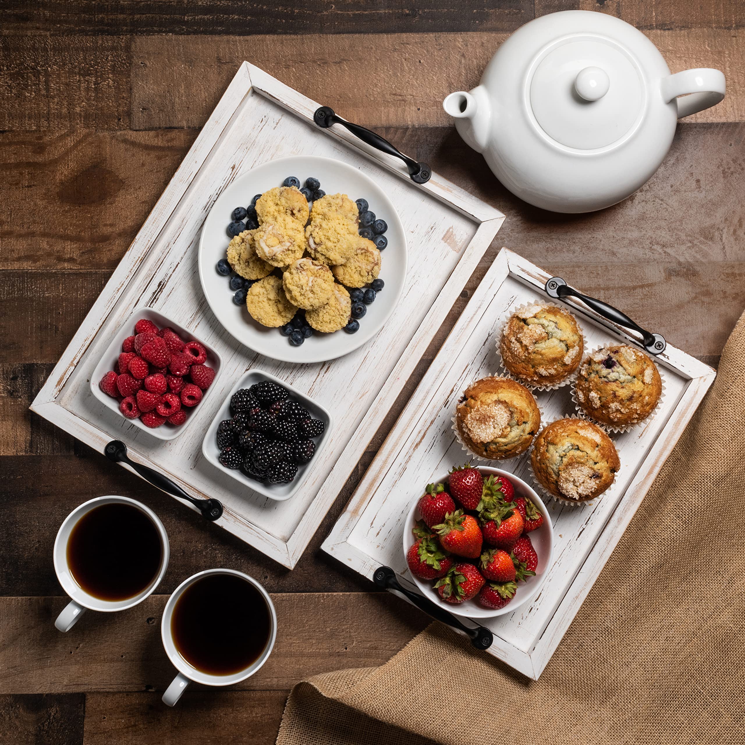 Gennua Kitchen distressed white finish tray complements modern and farmhouse decor.
