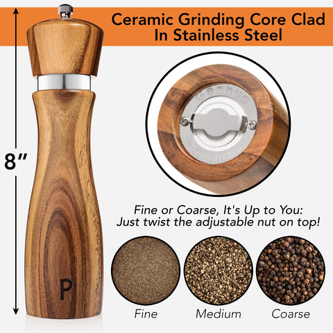 Gennua Kitchen refillable mills ready for sea salt and peppercorns