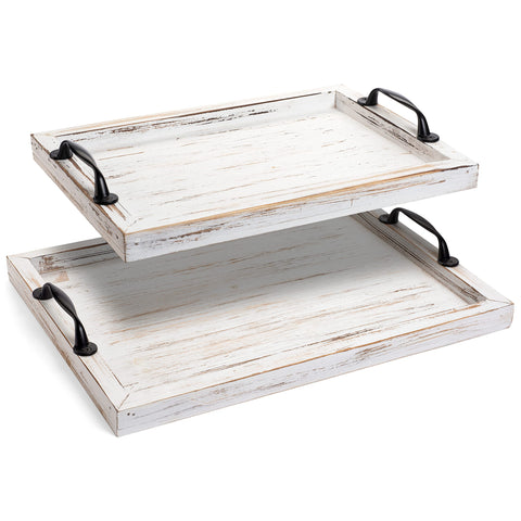 Gennua Kitchen rustic serving tray with handles front view shows durable metal hardware for secure serving.