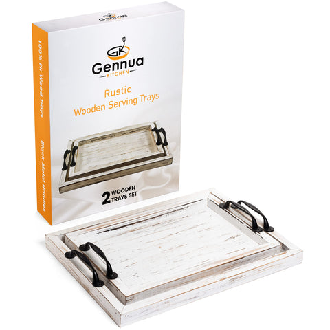 Gennua Kitchen rustic serving tray handles side view emphasizes portability and stable grip.