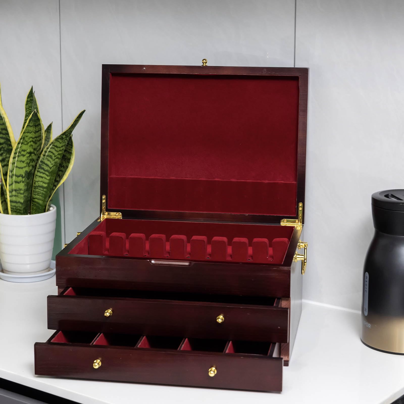 GENRICE silverware chest in cabinet demonstrates elegant storage for dining.