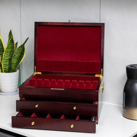 GENRICE silverware chest in cabinet demonstrates elegant storage for dining.