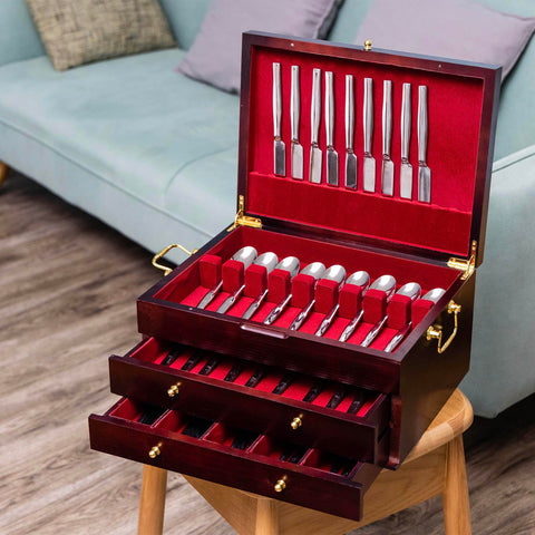 GENRICE three-layer silverware chest with 12 or 16 sets neatly stored.