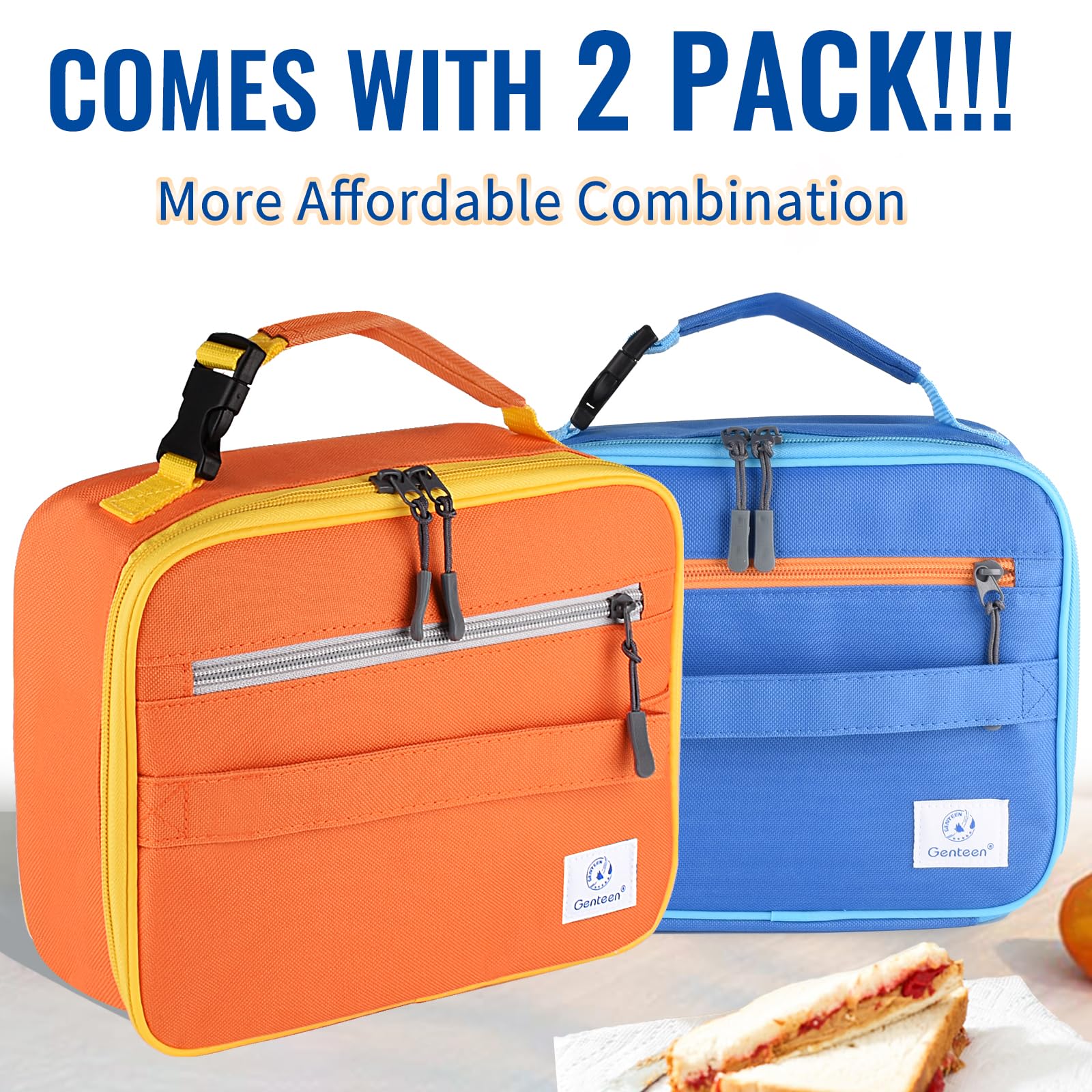 Genteen lunch bag blue and orange back view with portable design for daily use