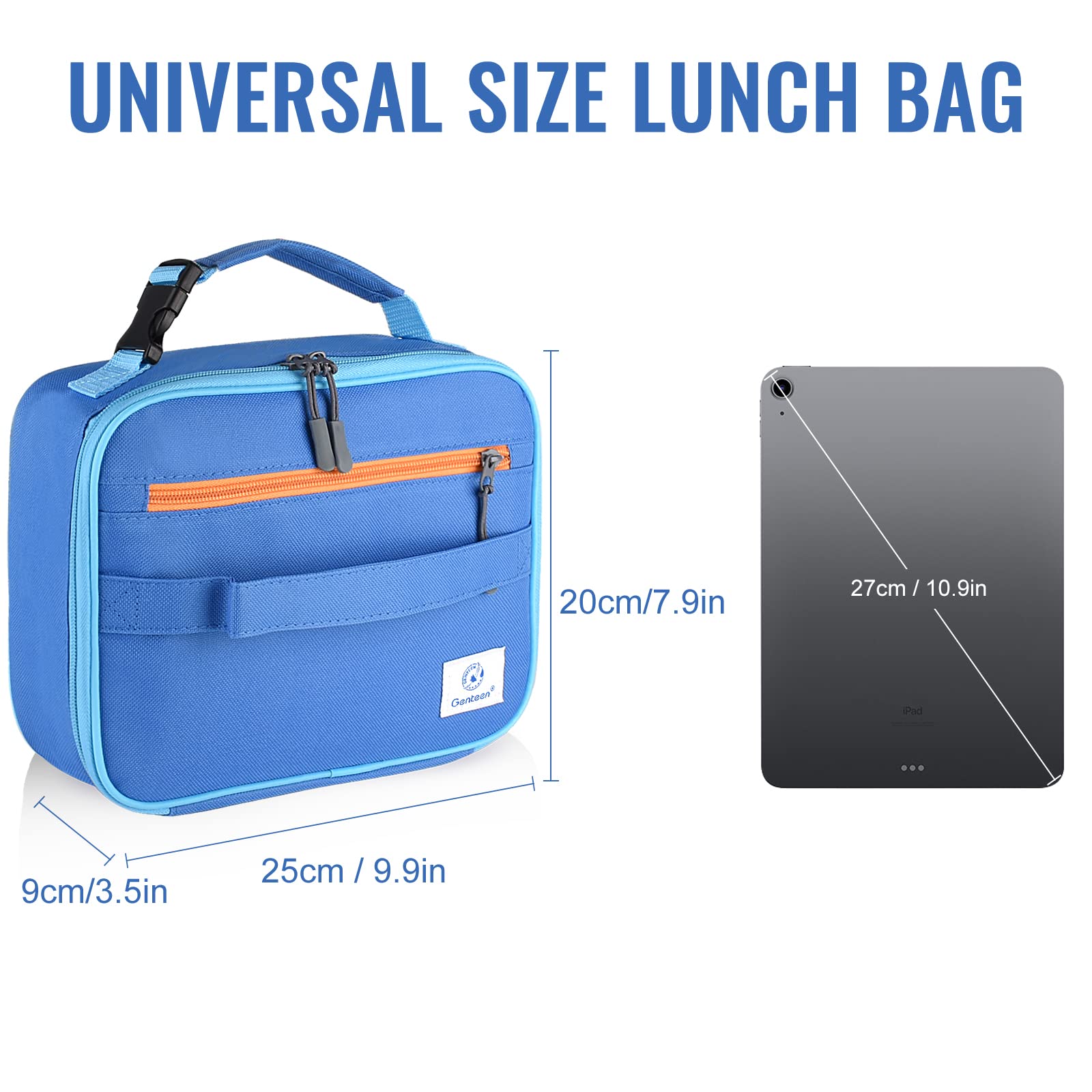 Genteen lunch bag double zipper closeup for reliable opening and closing