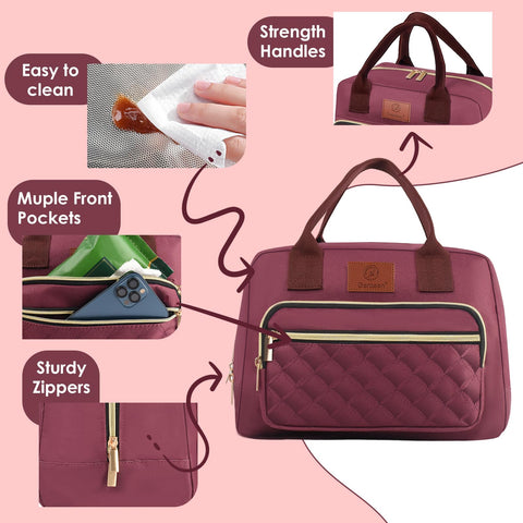 Genteen lunch bag front pocket, secure zip, stores utensils and keys.