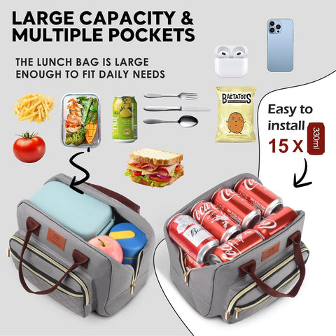 Genteen lunch bag gray interior spacious for meals and snacks.