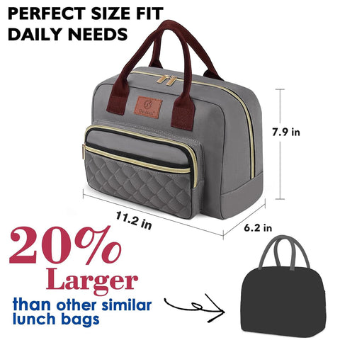 Genteen lunch bag gray top pocket for cutlery and napkins, easy organization.