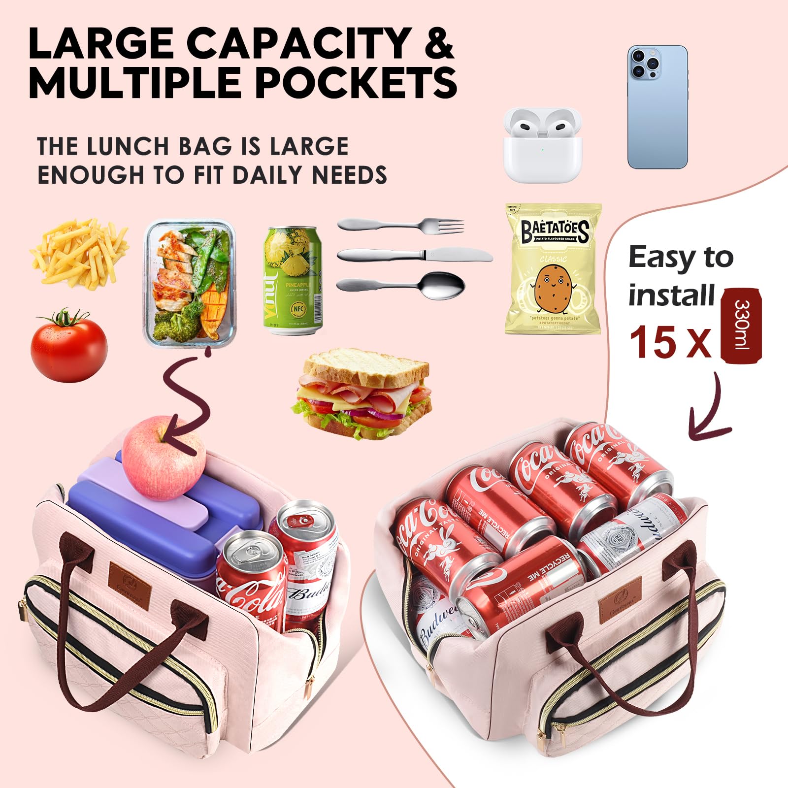 Genteen insulated high-capacity lunch bag fits full meals and snacks